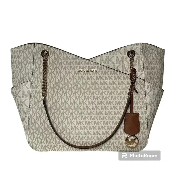 🔥 Michael‎ Kors Women Jet Set Travel Cross Chain Shoulder Tote Bag in Vanilla - Picture 3 of 11